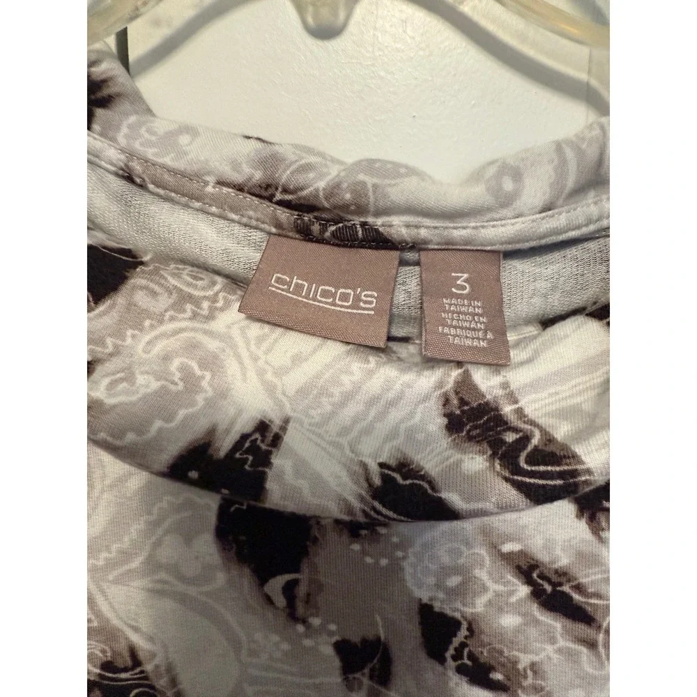 Chicos Size 3 Cowl Neck Long‎ Sleeve Abstract Print Top Women's